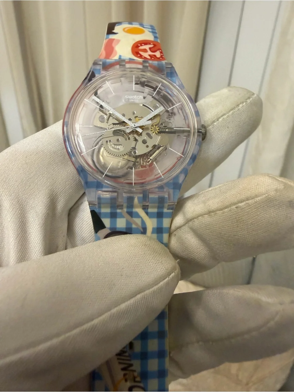 Swatch x You Custom Skeleton Watch Blue Check Checkered Ramen Breakfast